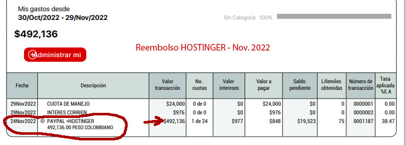 Comprobante devolución dinero